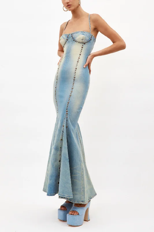 Jean Ticino Warm Sand Long Dress with Studs